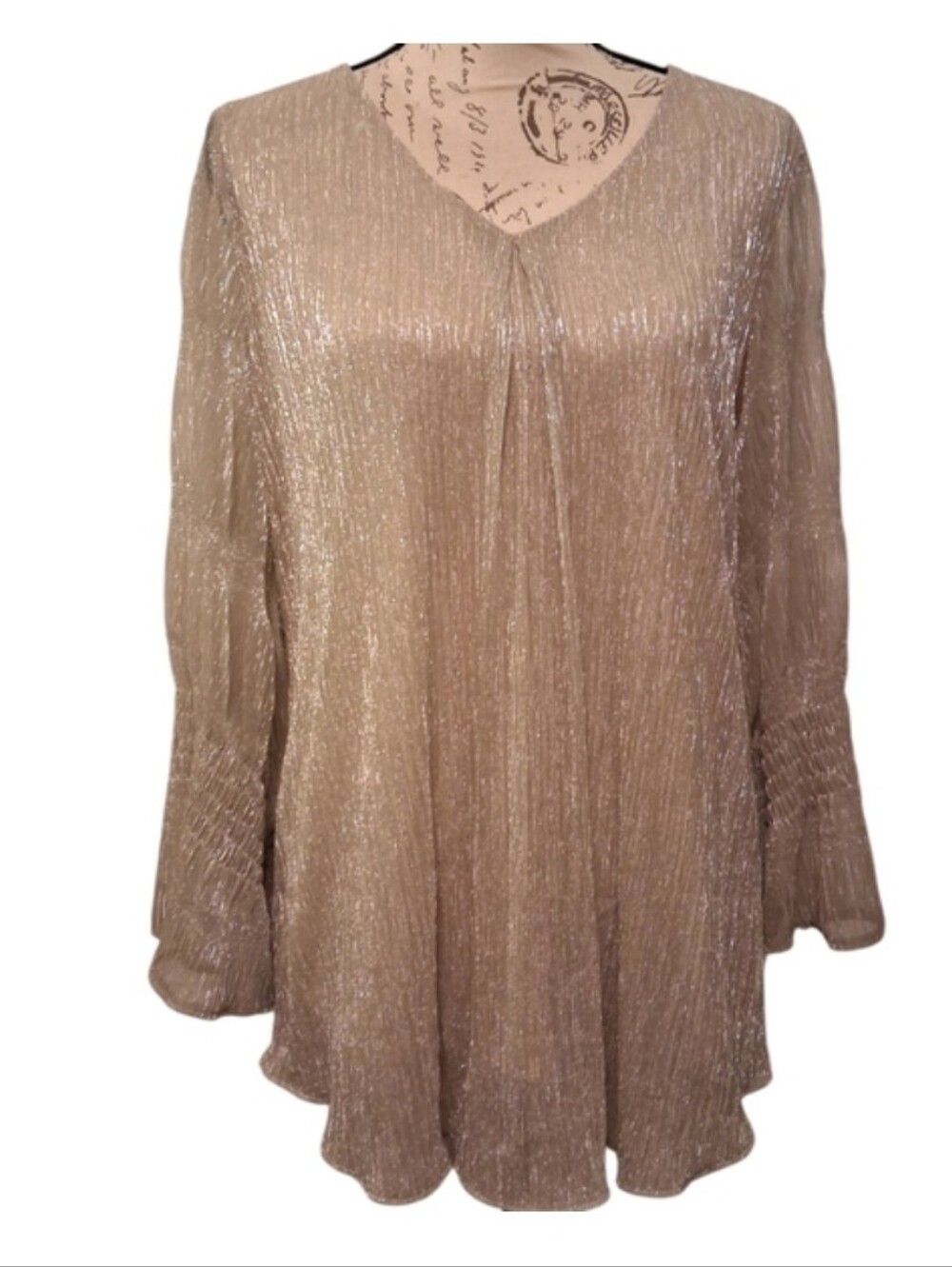Alfani Metallic Taupe V-Neck Long Sleeve Tunic